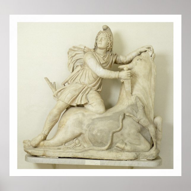 Mithras Sacrificing the Bull, Marble relief, Roman Poster (Front)
