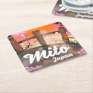 Mito Japan blossom poster. Square Paper Coaster