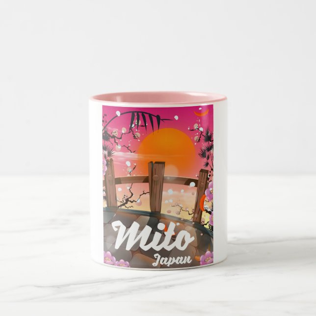 Mito Japan blossom poster. Two-Tone Coffee Mug (Center)