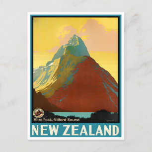 Mitre Peak New Zealand vintage travel Postcard