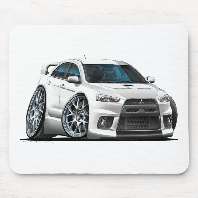 Mitsubishi Evo White Car Mouse Mat (Front)