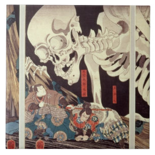 Mitsukini Defying the Skeleton Spectre, c.1845 Tile