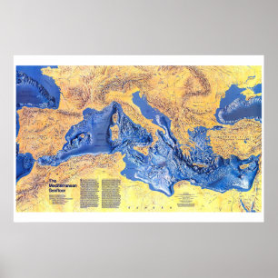 " Mittelmeer: 1982 Meeresboden Relief NG-Karte ... Poster
