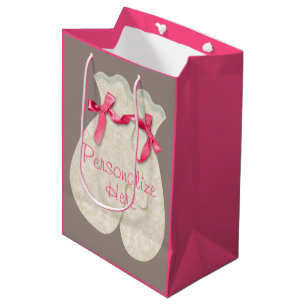 Mitten elegant lace winter ribbon cute pink cream medium gift bag