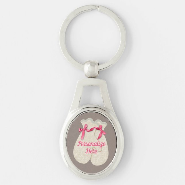  Mitten lace winter ribbon pink cream cute  Key Ring (Front)