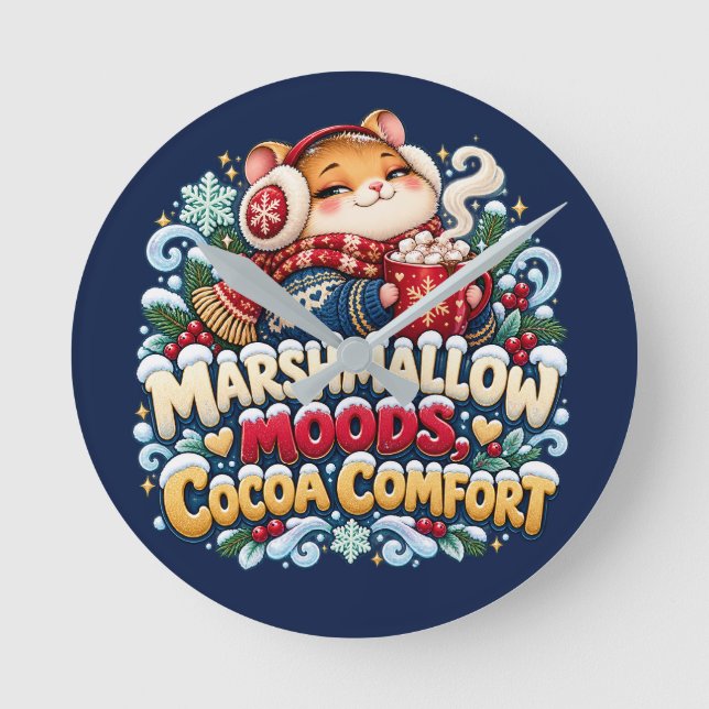 Mitten Magic Cocoa Classic Cute Winter Fox Round Clock (Front)