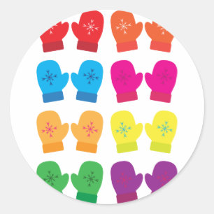 Mittens Colours Colourful Snowflakes Winter Wear Classic Round Sticker