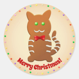 Mitzipher The Sweet Gingerbread Cat Cartoon Classic Round Sticker