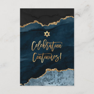 ✡ Mitzvah Celebration! Watercolor Agate Slate Blue Enclosure Card