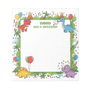 Mitzvah Note Notepad for kids Cute Dinosaur Party