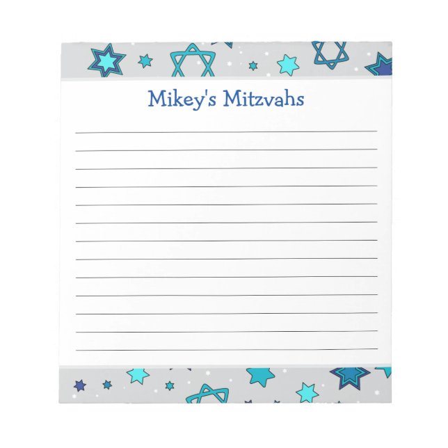 Mitzvah Notepad - Grey Star of David  (Front)