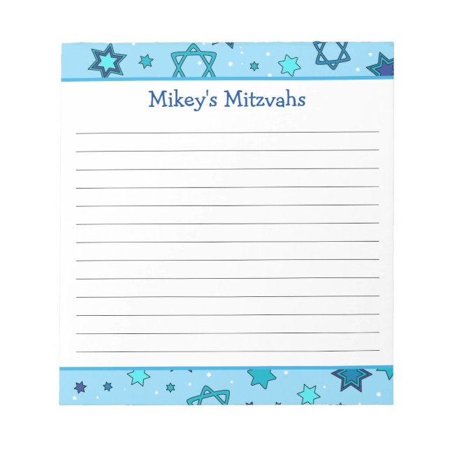 Mitzvah Notepad - Light Blue Star of David  (Front)