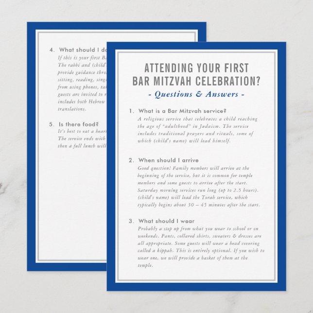 MITZVAH service info questions advice blue grey Invitation (Front/Back)