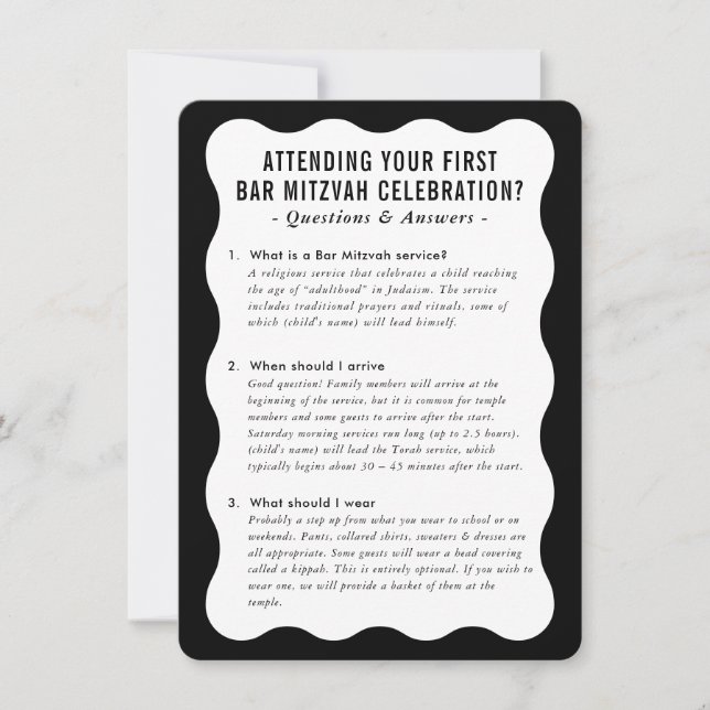 MITZVAH service information questions advice black Invitation (Front)