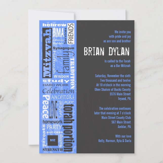 MITZVAH WORDS SAYINGS Bar Bat Invitation Invite (Front)