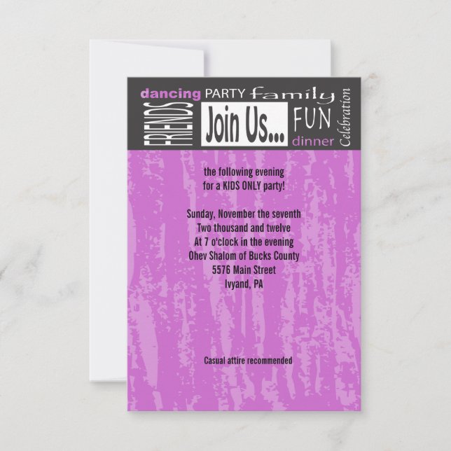 MITZVAH WORDS SAYINGS Bar Bat Party Reception Card (Front)