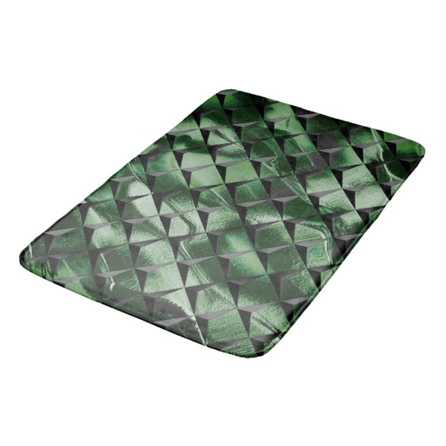 Mix 3D squares with dark green image of background Bath Mat (Angled)