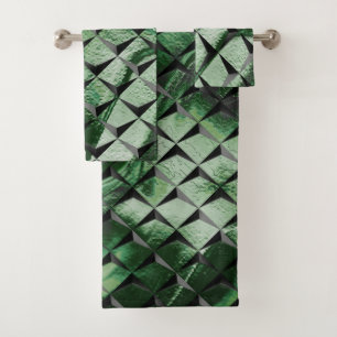 Mix 3D squares with dark green image of background Bath Towel Set