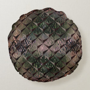 Mix 3D squares with hammered glass of background T Round Cushion