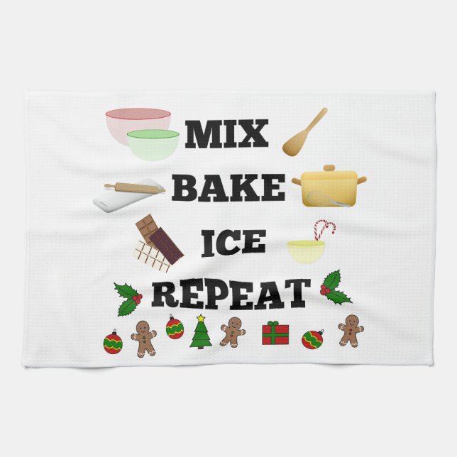 Mix Bake Ice Repeat! on a Christmas Tea Towel (Horizontal)