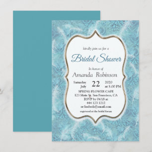 Mix Blue Pattern, Feathers &  Gold frame Invitation