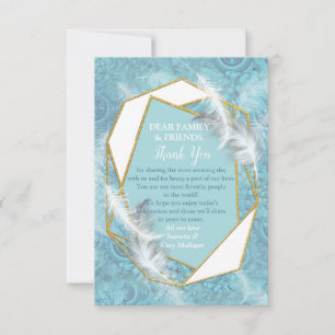Mix Blue Pattern, Feathers &  Gold frame RSVP Card