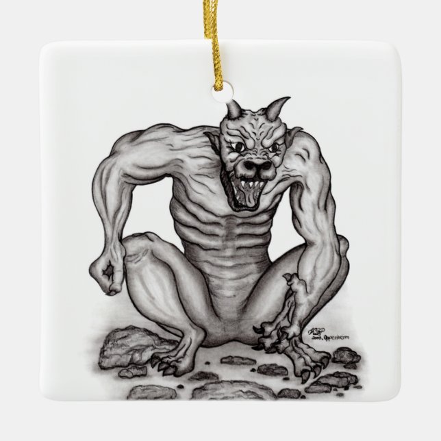 Mix-creature - Troll, Golem and Devil Ceramic Ornament (Front)