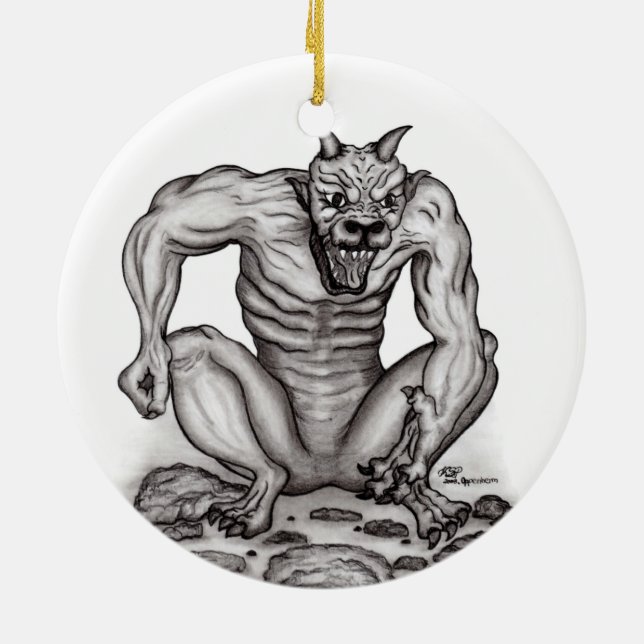 Mix-creature - Troll, Golem and Devil Ceramic Tree Decoration (Back)