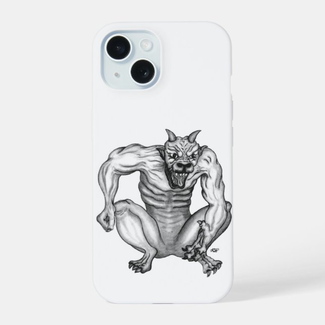 Mix-Creature Troll Golem Devil , Black and White iPhone 15 Case (Back)