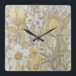 Mix Floral Square Wall Clock<br><div class="desc">Mix Floral II by Tim OToole. Variety of yellow and neutral colour blooms.</div>