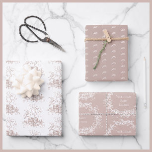 Mix Match Birds Nest Custom Name Pink Baby Shower Wrapping Paper Sheet