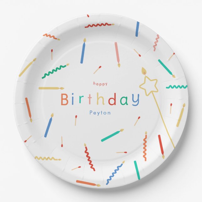 Mix + Match Candles & Matches Birthday Paper Plate (Front)