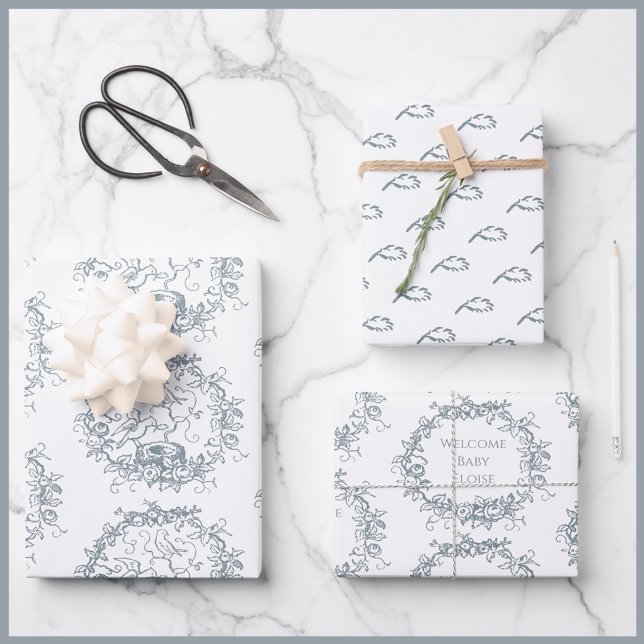 Mix n Match Birds Nest Custom Name Baby Shower Wrapping Paper Sheet (Creator Uploaded)