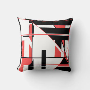 Mix of  Black Red on White Geometric Abstract Art Cushion