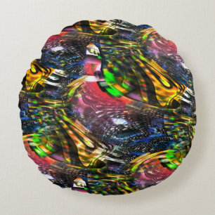 Mix of colourful virtual art inspired by urban art round cushion
