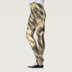 Mix of opaque and chrome beige undulating stain leggings