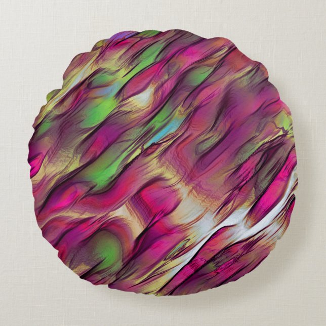 Mix of opaque and chrome green and burgundy spots round cushion (Front)