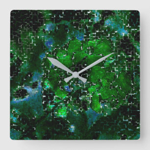 Mix of showy and rustic green leaves under mosaic square wall clock