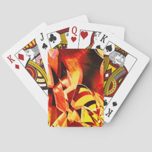 Mix of yellowing with dark red, strong streaked playing cards