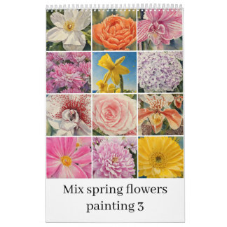 Mix spring flowers watercolor painting 3 calendar
