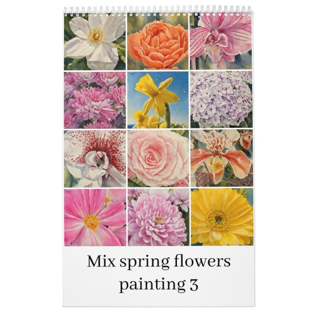 Mix spring flowers watercolor painting 3 calendar (Cover)