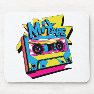 Mix Tape Vibes Retro 80s Neon Cassette Mouse Mat