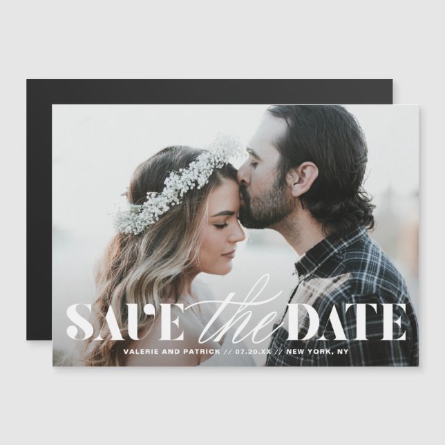 Mix Typography Overlay Modern Photo Save the Date Magnetic Invitation (Front/Back)