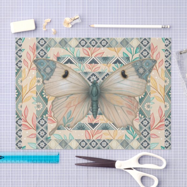 Mixed Abstract Pattern & Butterfly Decoupage  Tissue Paper (Craft)