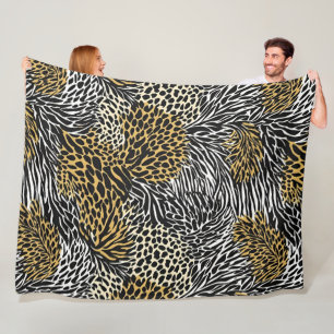 Mixed Animal Print Zebra Leopard Tiger Mixed Print Fleece Blanket