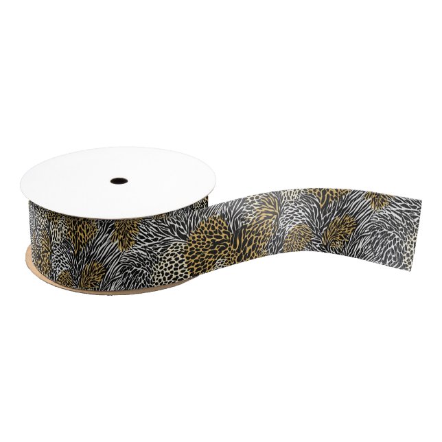 Mixed Animal Print Zebra Leopard Tiger Mixed Print Grosgrain Ribbon (Spool)