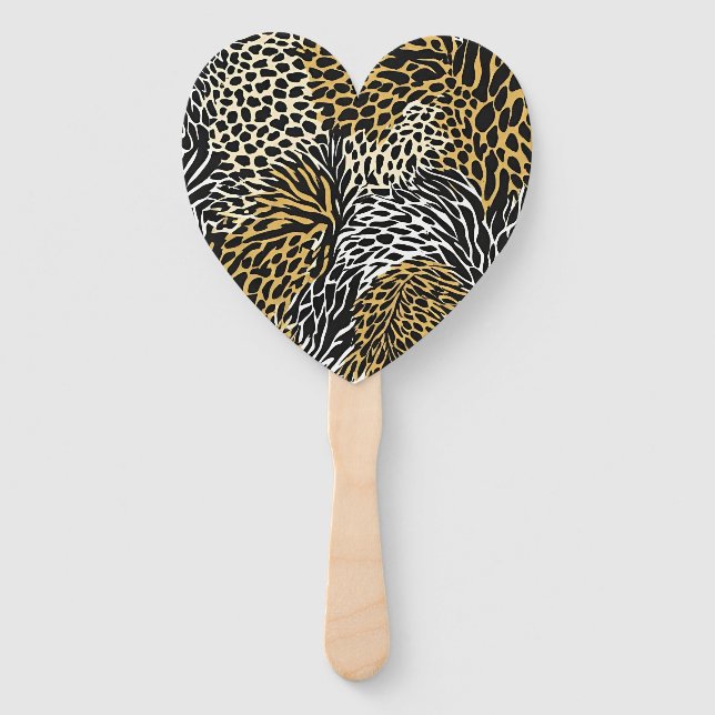 Mixed Animal Print Zebra Leopard Tiger Mixed Print Hand Fan (Front)
