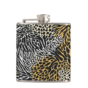 Mixed Animal Print Zebra Leopard Tiger Mixed Print Hip Flask