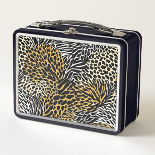 Mixed Animal Print Zebra Leopard Tiger Mixed Print Metal Lunch Box