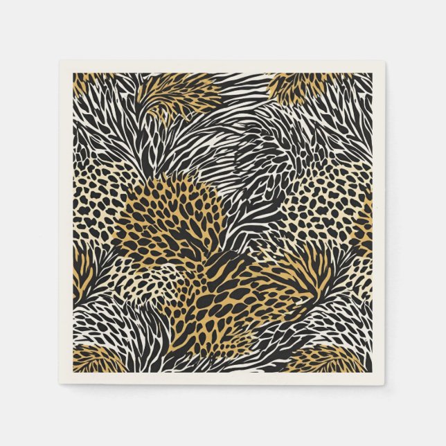 Mixed Animal Print Zebra Leopard Tiger Mixed Print Napkin (Front)